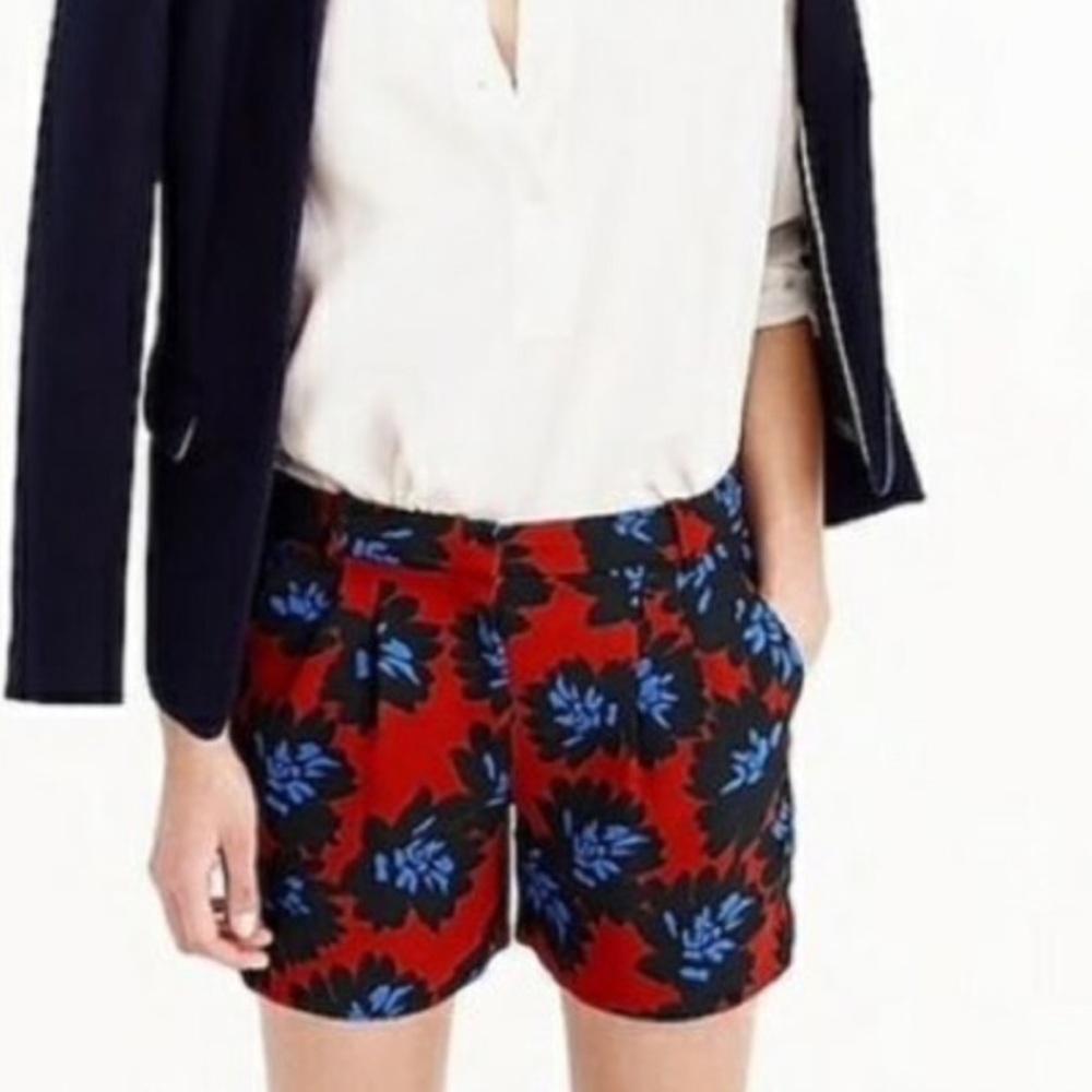NWT  J.Crew "Firework Floral" pleated chino shorts in red and blue